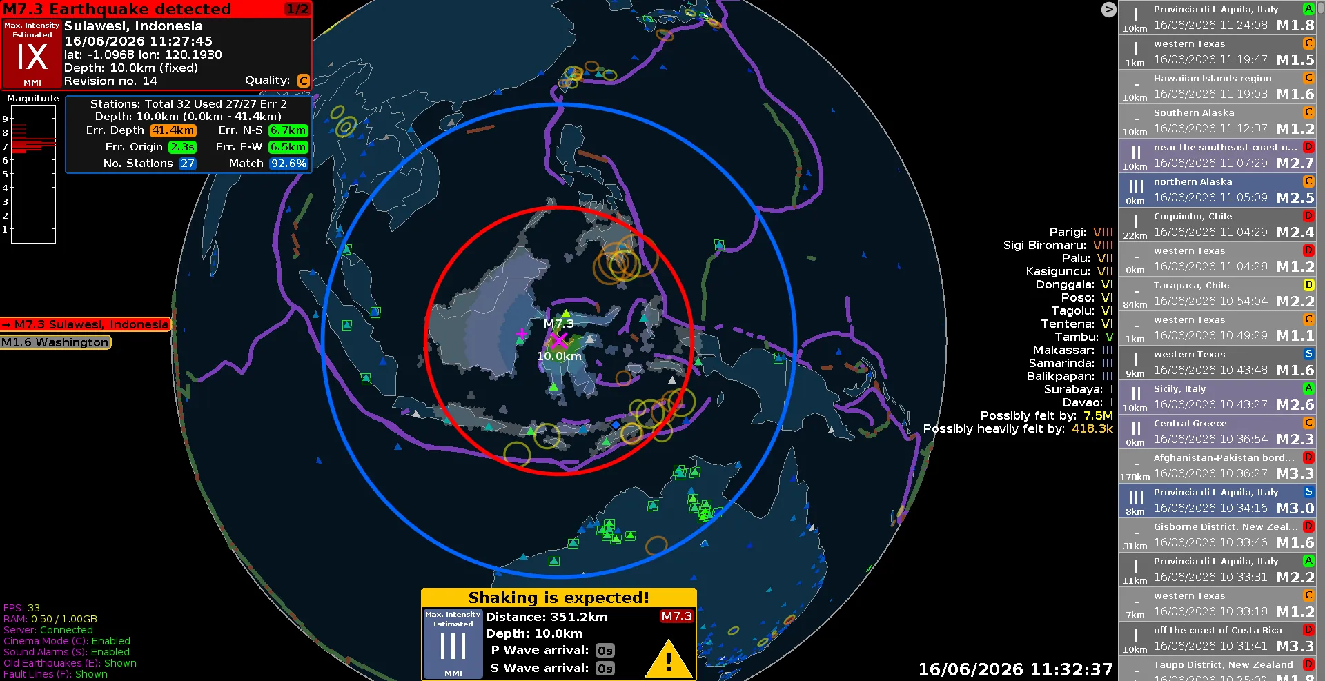 Cuadro de alerta de sismo de GlobalQuake
